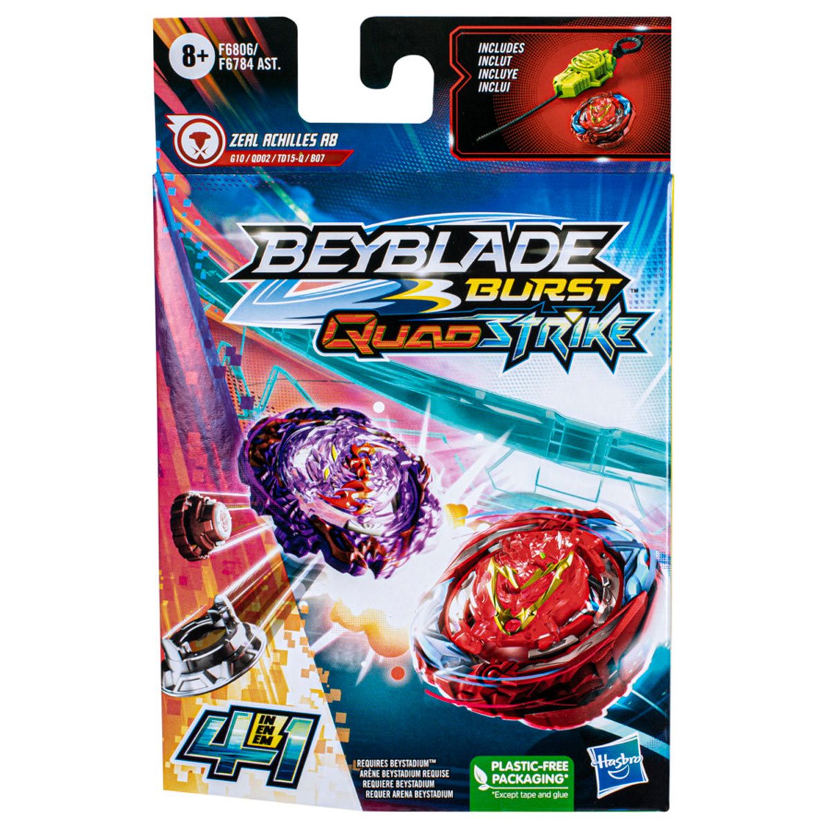 Beyblade Burst QuadStrike Zeal Achilles A8 Spinning Top Starter Pack