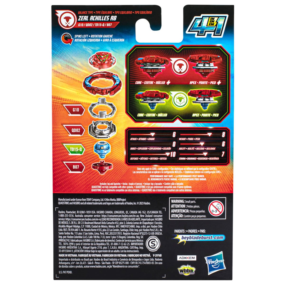 Beyblade Burst QuadStrike Zeal Achilles A8 Spinning Top Starter Pack