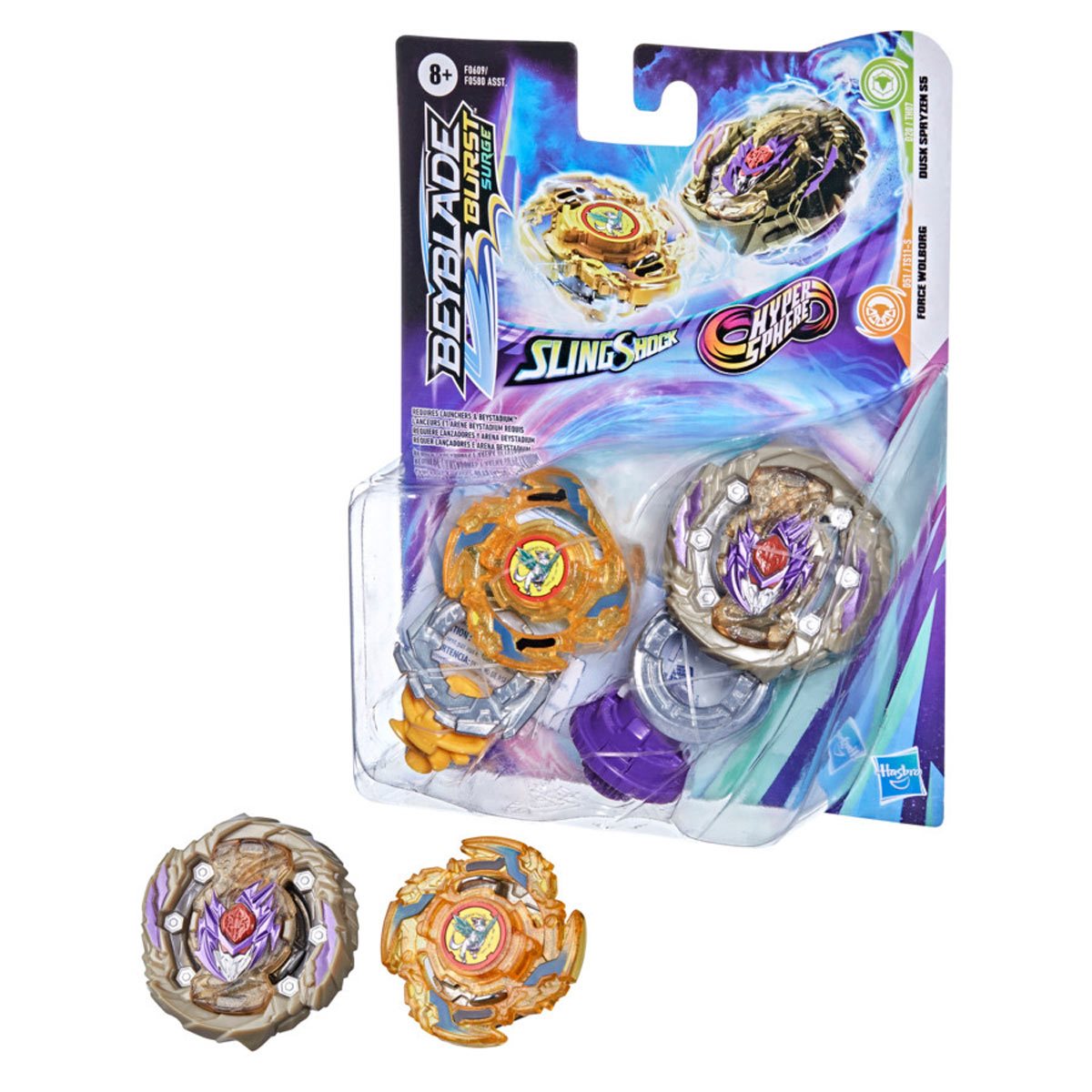 Beyblade Burst Surge Sling Shock Hyper Sphere Force Wolborg and Dusk Spryzen S5 Dual Pack