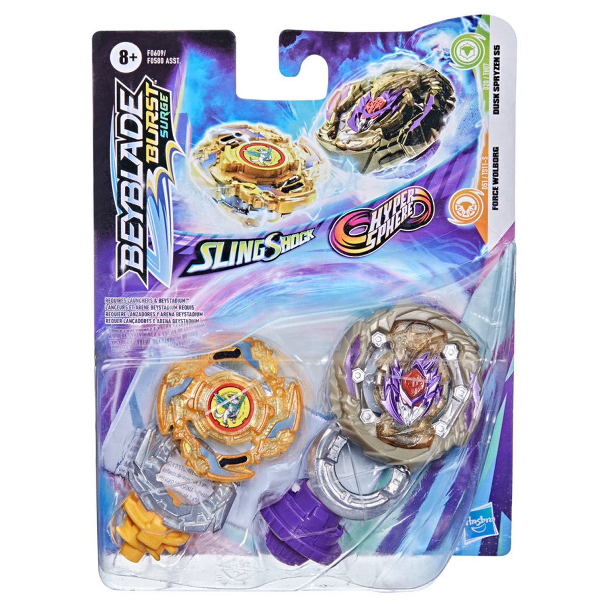 Beyblade Burst Surge Sling Shock Hyper Sphere Force Wolborg and Dusk Spryzen S5 Dual Pack