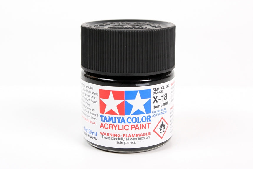 Tamiya X-18 Black Semi-Gloss Acrylic Paint (23ml)