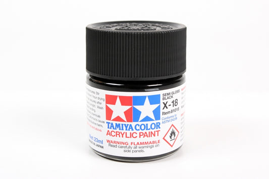 Tamiya X-18 Black Semi-Gloss Acrylic Paint (23ml)