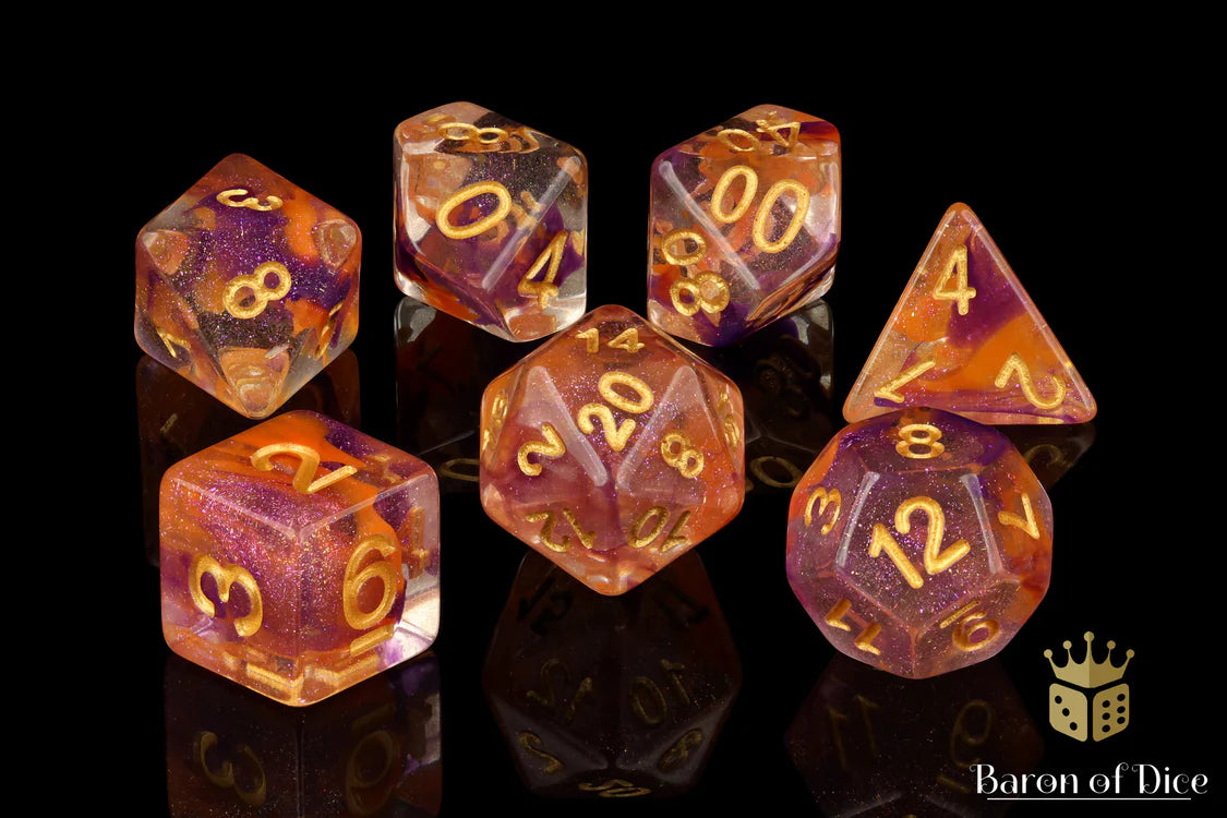 Orange & Purple RPG Dice Set - 7 Pieces × 1